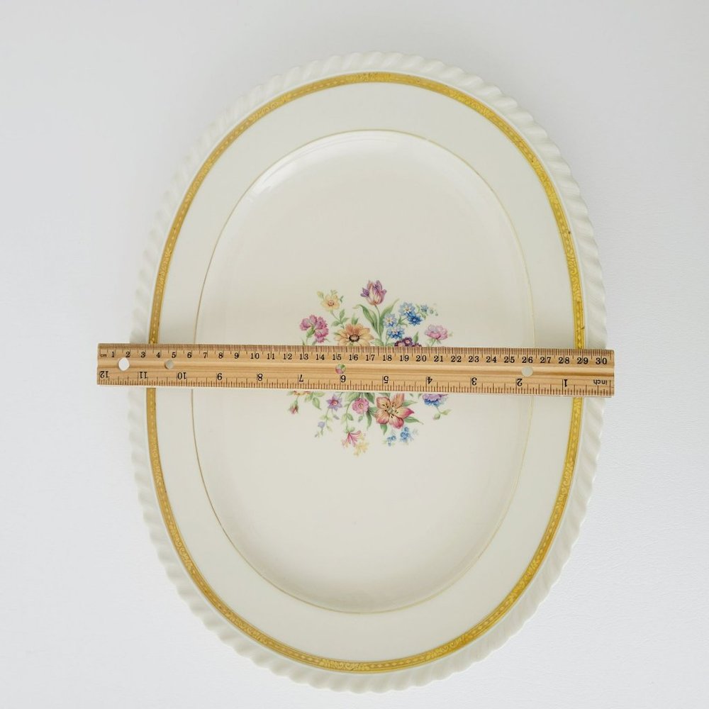 Vintage Krautheim Floral 15" Oval Platter, Gadroon Edge, Etched Heavy Gold Trim - Picture 10 of 10